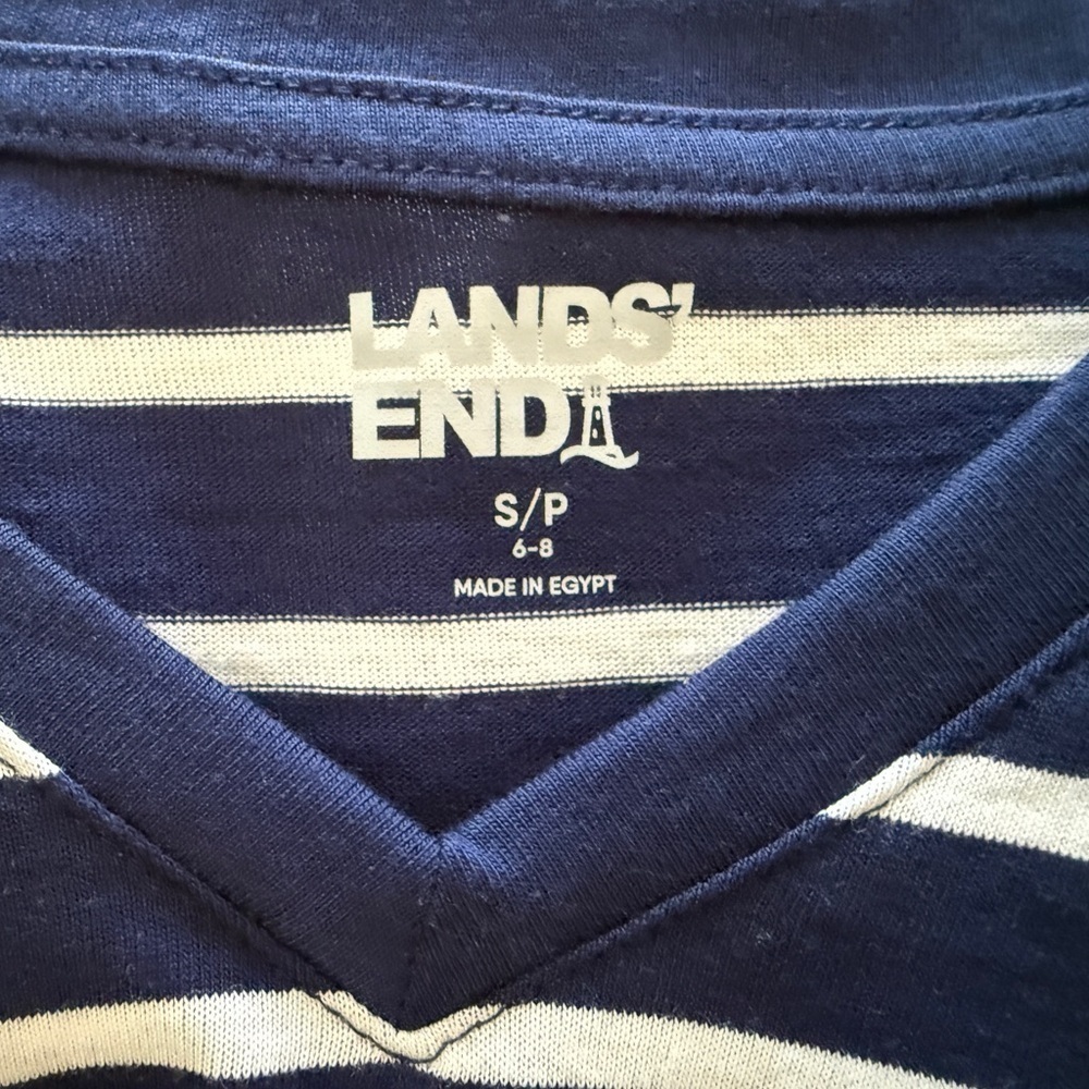 Lands' End Navy and White Striped Tee Women SP Small Petite - Picture 2 of 4